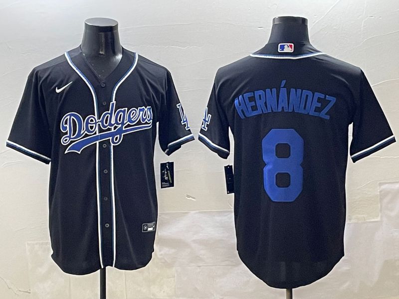 Men Los Angeles Dodgers 8 Hernandez Black blue Three generations Nike 2025 MLB Jersey style 1